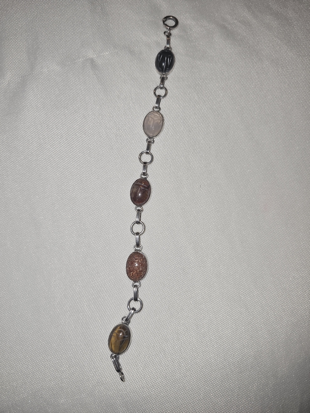 Multi-Stone Silver Scarab Bracelet